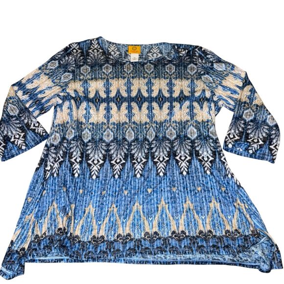 Ruby Rd. Women’s Plus Size 1X Blouse Top 3/4 Sleeve Embellished Blue - Picture 1 of 10
